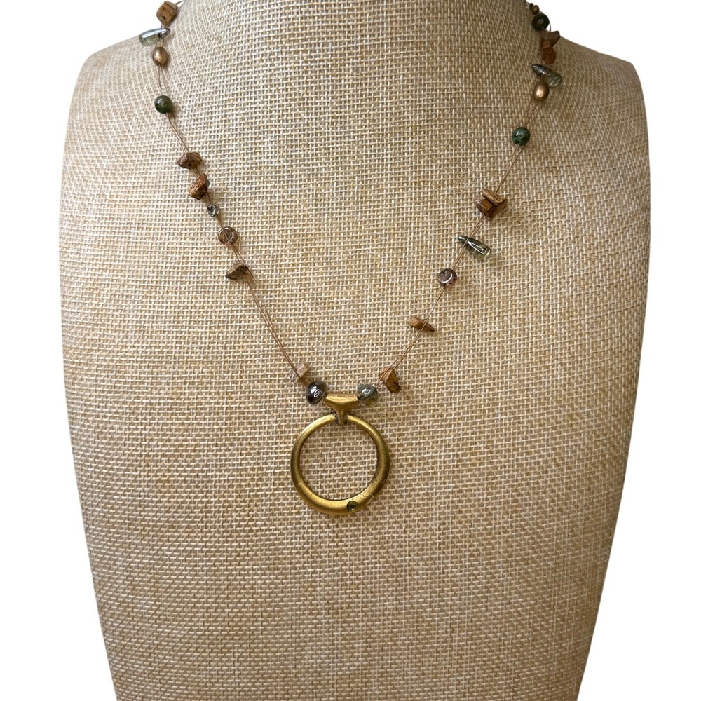 Boho Earthy Natural Stone Ring Pendant Necklace Bundle